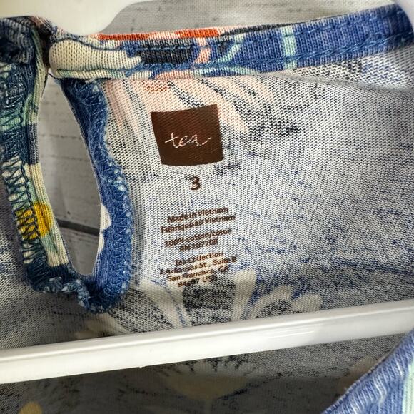 Tea Girls size 3 Floral Printed Short Sleeve Skater Twirling Cotton Dress Blue - Picture 7 of 9